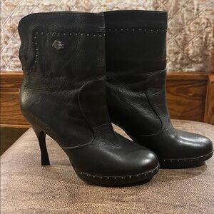 Harley Davidson Black Leather Ladies Heeled Boots
